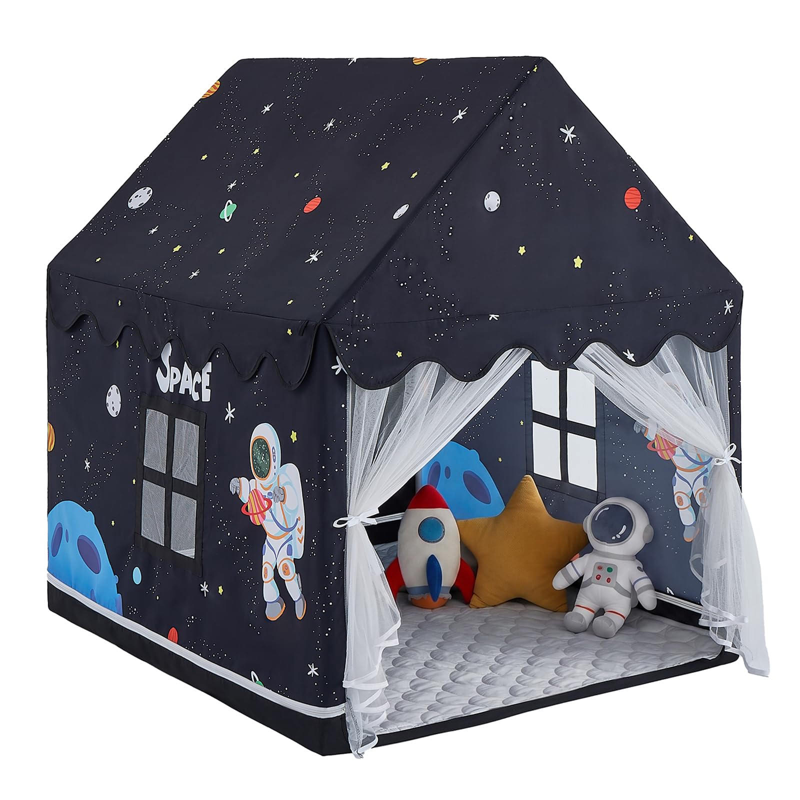 Tente de Jeu Enfant Wilwolfer avec Tapis - Maison de Jardin Noir pour Intérieur et Extérieur