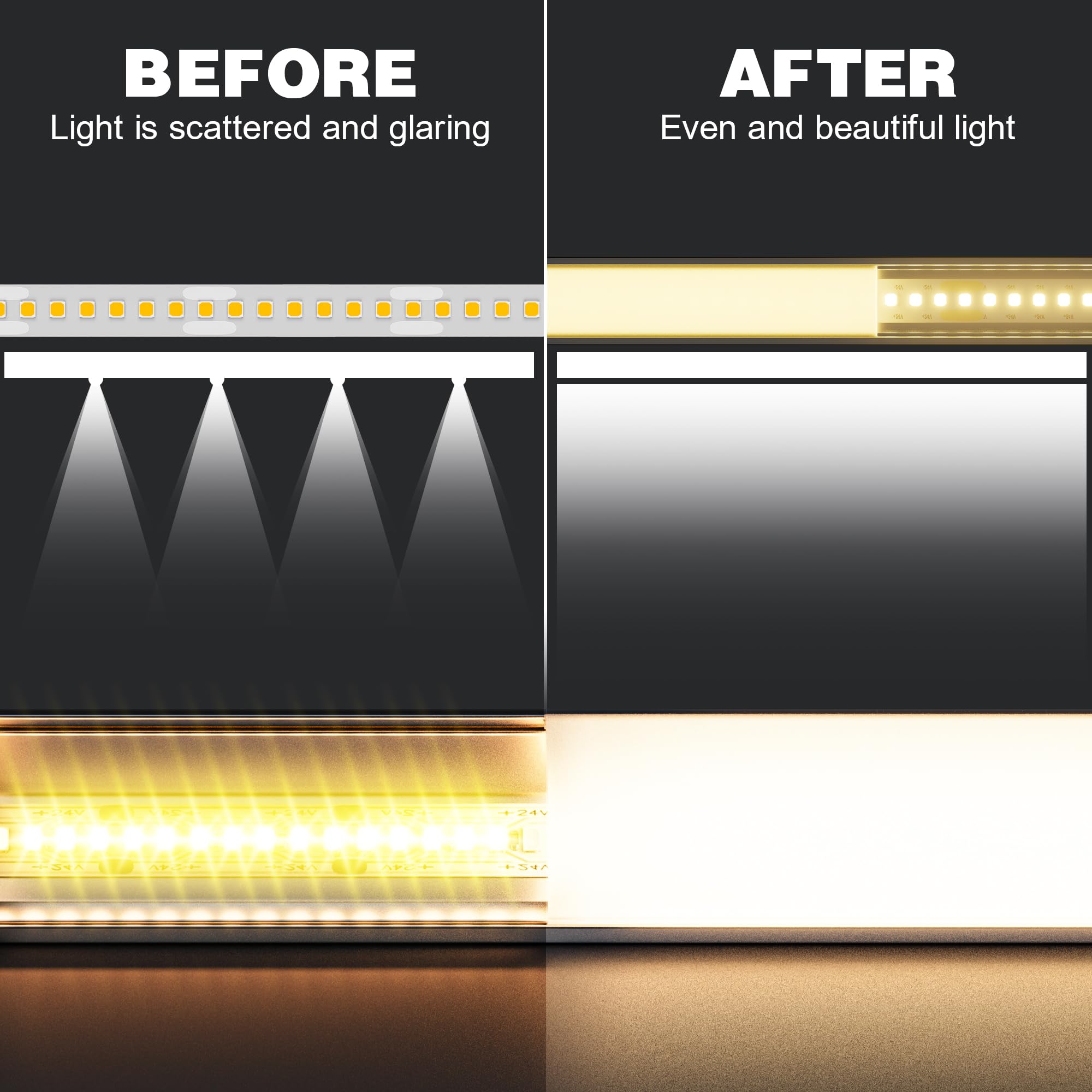 22 profili in alluminio per nastro LED 2 metri La guida del diffusore di luce, profilo LED incassato, dimensioni 20 x 20 mm, larghezza massima banda 15 mm, con coperchio in PC bianco