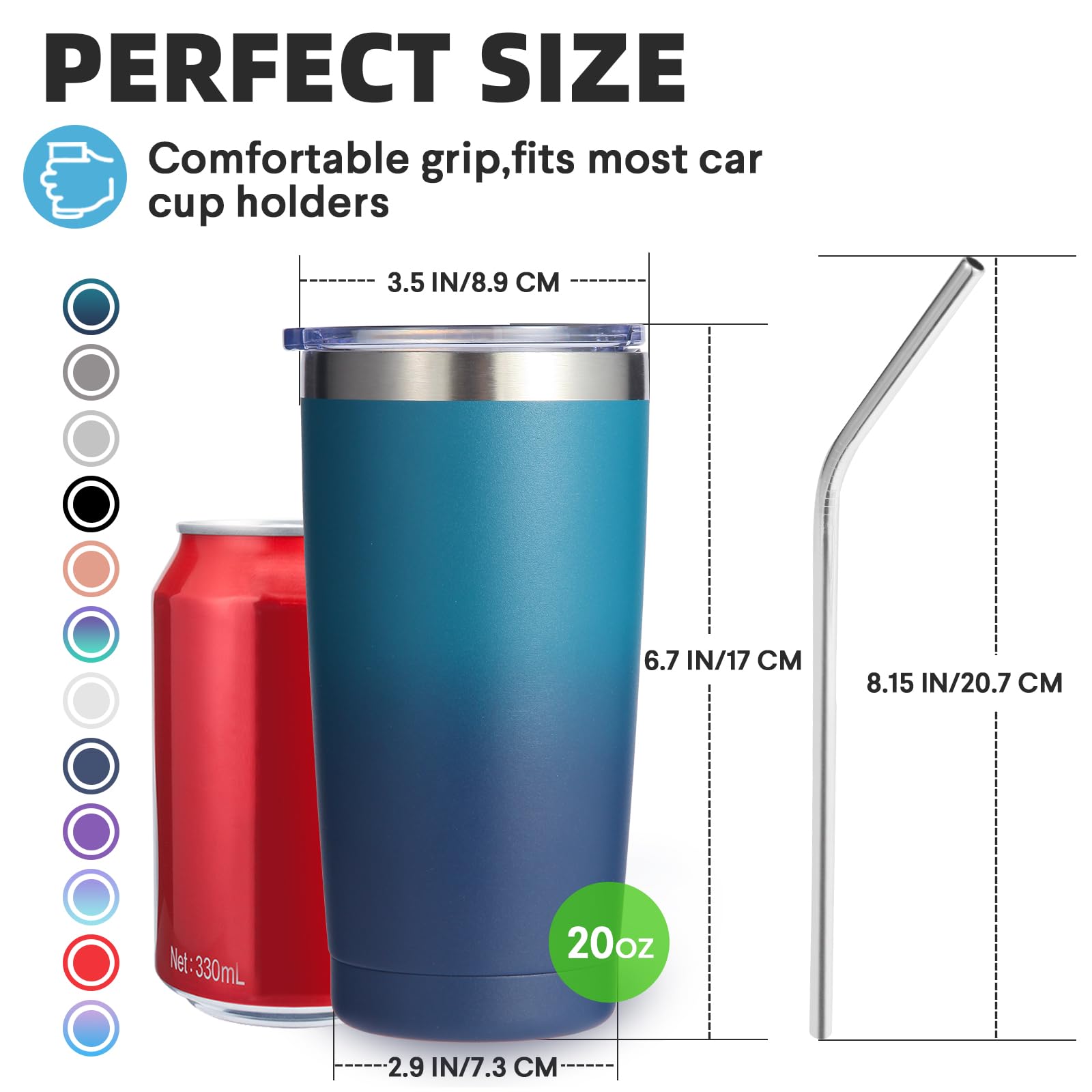 Volhoply 20oz 550ml Travel Insulated Tumbler with Lid and Straw - Image 2