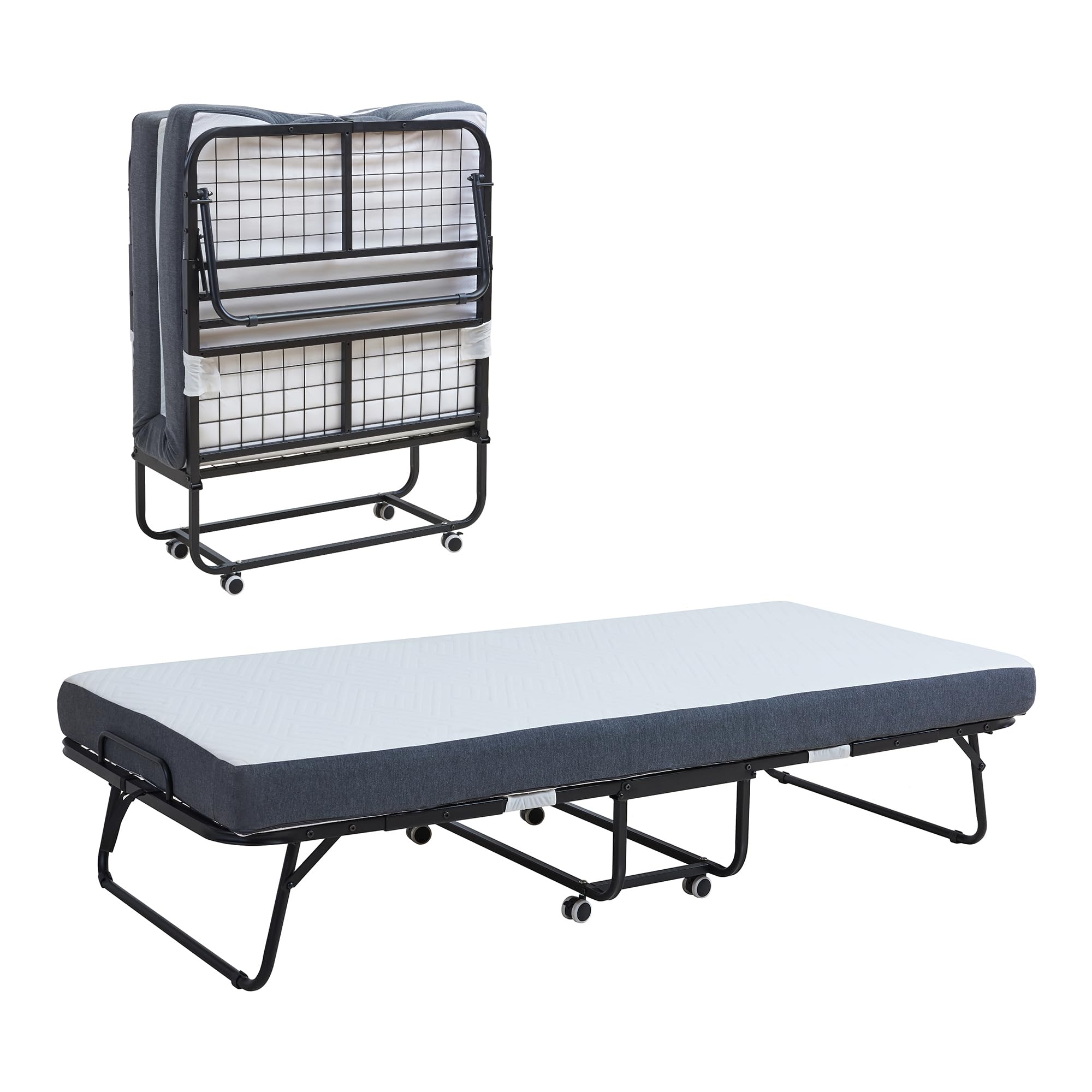 [en.casa] Letto Pieghevole con Materasso in Schiuma a Memoria 90x200 cm Brandina con Rotelle Letto Singolo Richiudibile Portatile Salvaspazio