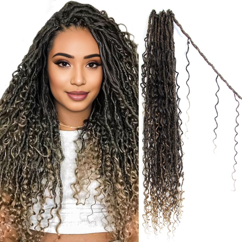 Boho Goddess Faux Locs Crochet Hair 30 Inch 8 Packs Distressed Soft Locs Pre Looped Crochet Braids with Curly Ends (80 Strands, 30#)