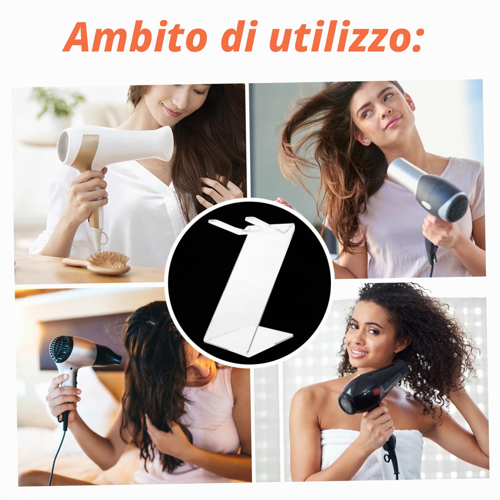 DOITOOL Supporto Porta Asciugacapelli Da Tavolo in Acrilico Trasparente Compatto Antiribaltamento Per Bagno Casa Hotel Organizzatore Phon Facile Da Trasportare