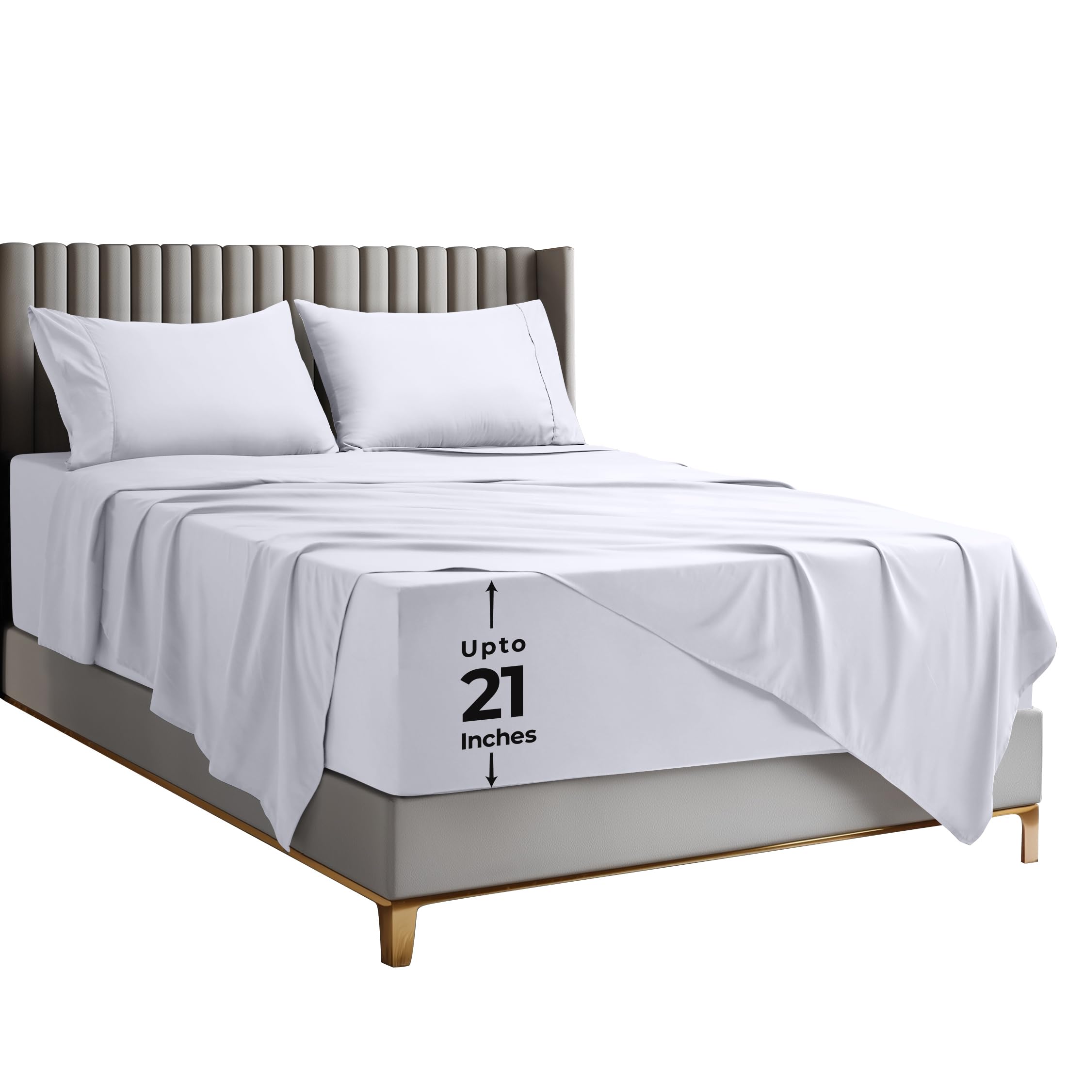 Utopia Bedding Deep Pocket Queen Sheet Set – Fits Mattresses Up to 21 inches – Cooling, Soft & Breathable – Oeko-TEX 4 Piece Bed Sheets (White)