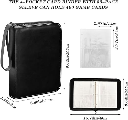 Miniatura 3 de Álbum de recolección de tarjetas negras en piel sintética resistente, 400 bolsillos, tarjeta de doble cara fácil de limpiar