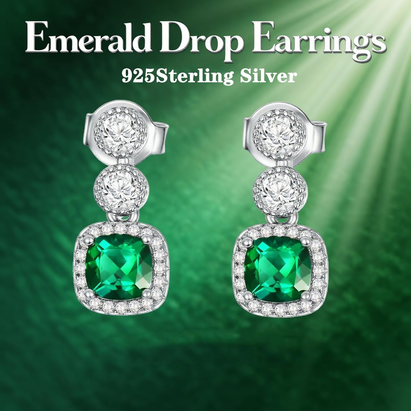 Cushion-Cut Lab Created Emerald Earrings for Women 925 Sterling Silver with Green Emerald for Mother Wife Her