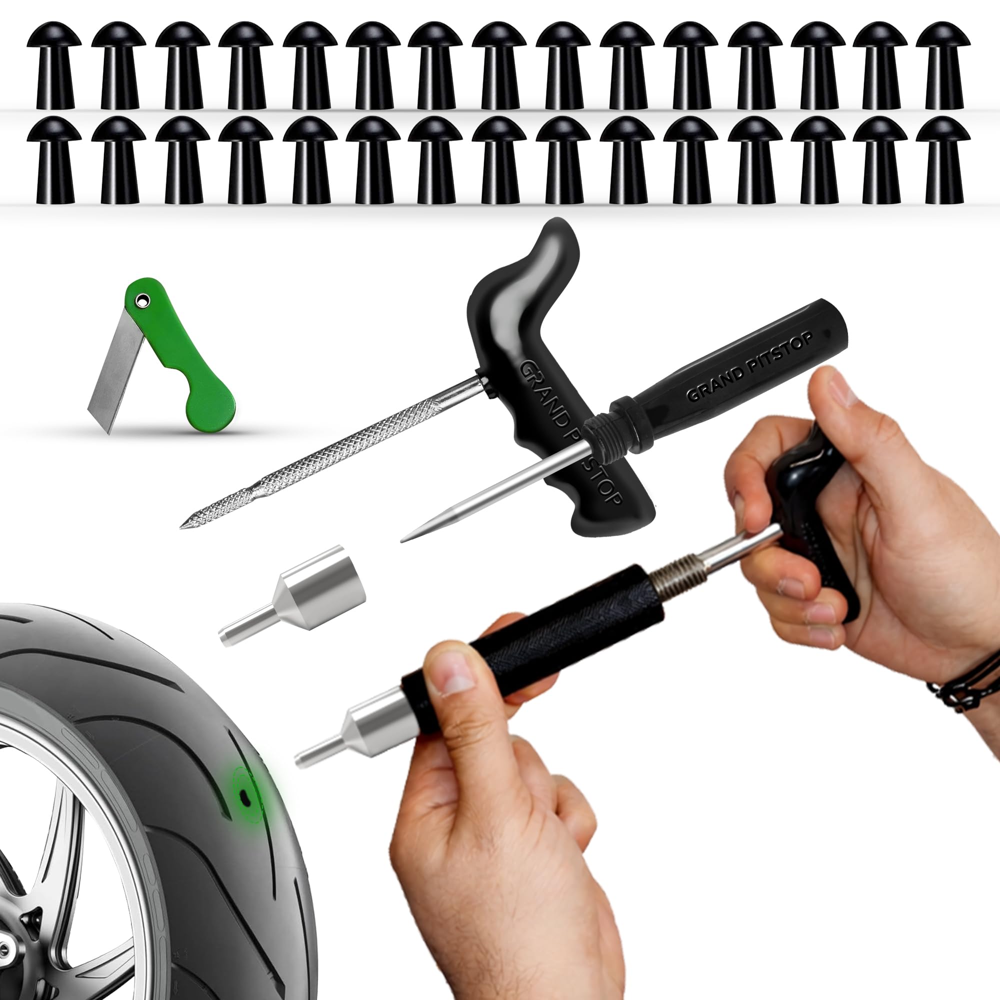 GRAND PITSTOP 36 PCS Tubeless Tire Puncture Repair Kit with Mushroom Plug for Tyre Punctures And Flats on Cars, Motorcycles, ATV, Trucks & Tractors (30 Mushroom Plugs)