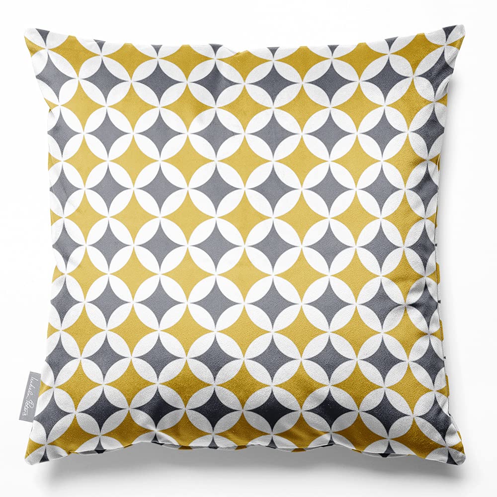 Izabela Peters Bahia - Mustard & Grey Izabela Peters® Luxurious Designer Cushion - Eco-Friendly Velvet - So Soft Touch - Designed, Printed & Handmade In The Uk