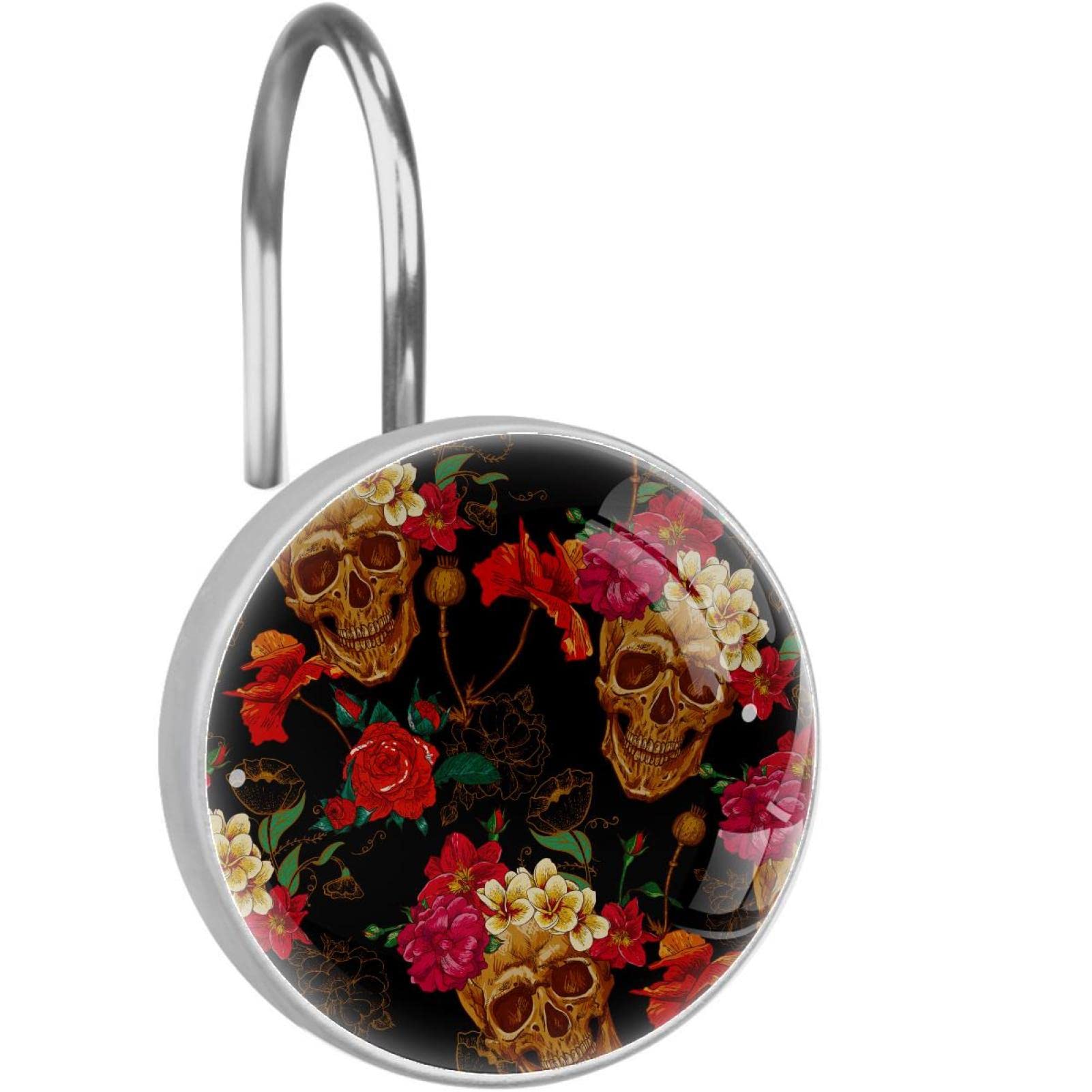 Crochets de rideau de douche crâne et rose pour look gothique chic