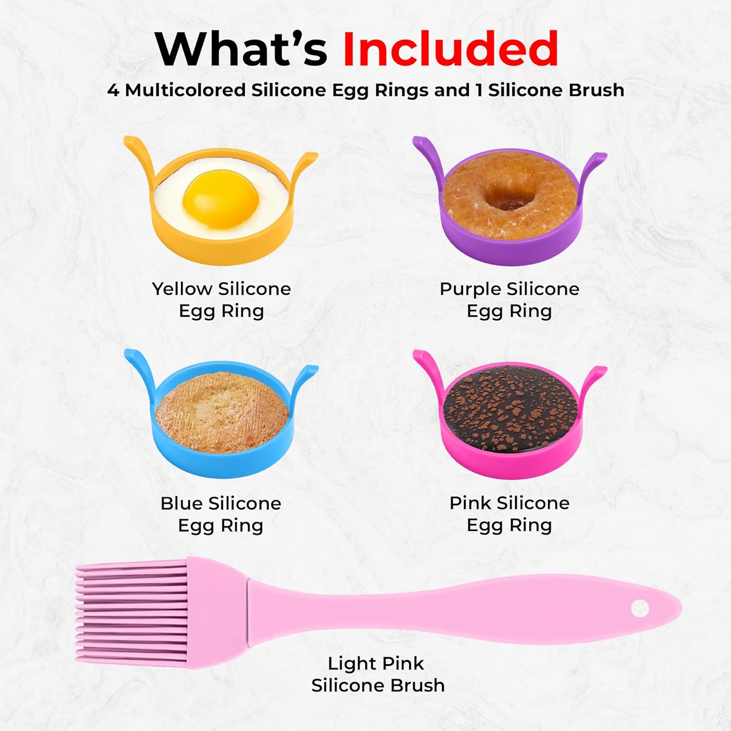 4-Pack Silicone Egg Rings for Frying with Brush – Non-Stick Fried Egg Moulds | Heat-Resistant Pancake Rings | Round Egg Cooking Moulds for Perfect Eggs, McMuffins, Crumpets & More