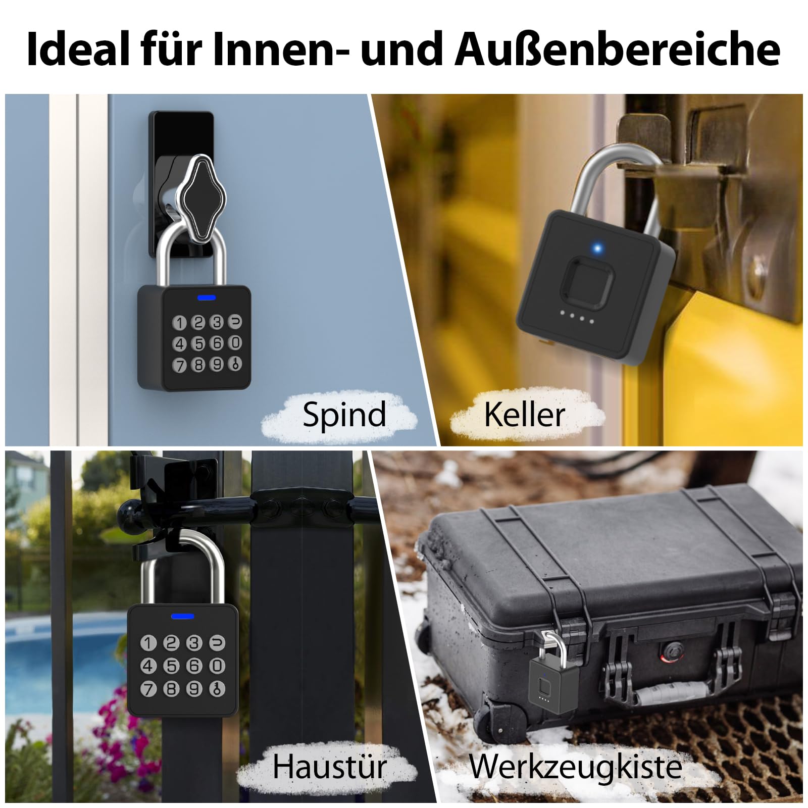 Eseesmart Fingerabdruck Schloss mit Zahlencode, Vorhängeschloss mit Fingerabdruck Code App-Steuerung, Smart Elektrisches Biometrie Wetterfest Schloss für Spind Keller Gartentür Locker