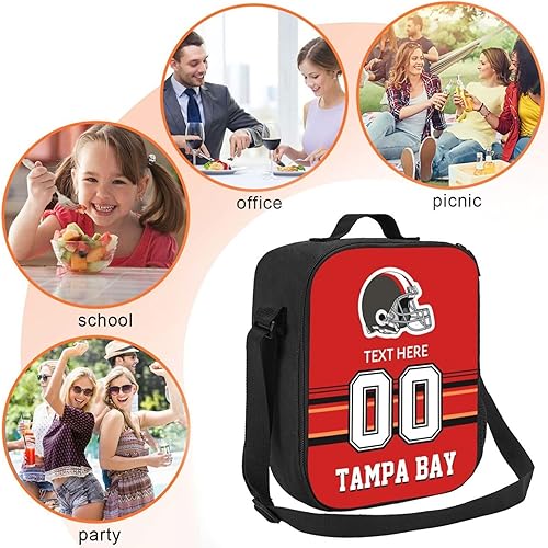 Miniatura 5 de Bolsa de almuerzo personalizada de Tampa Bay, regalos para hombres, mujeres, fanáticos, con nombre y número personalizados, correas de hombro