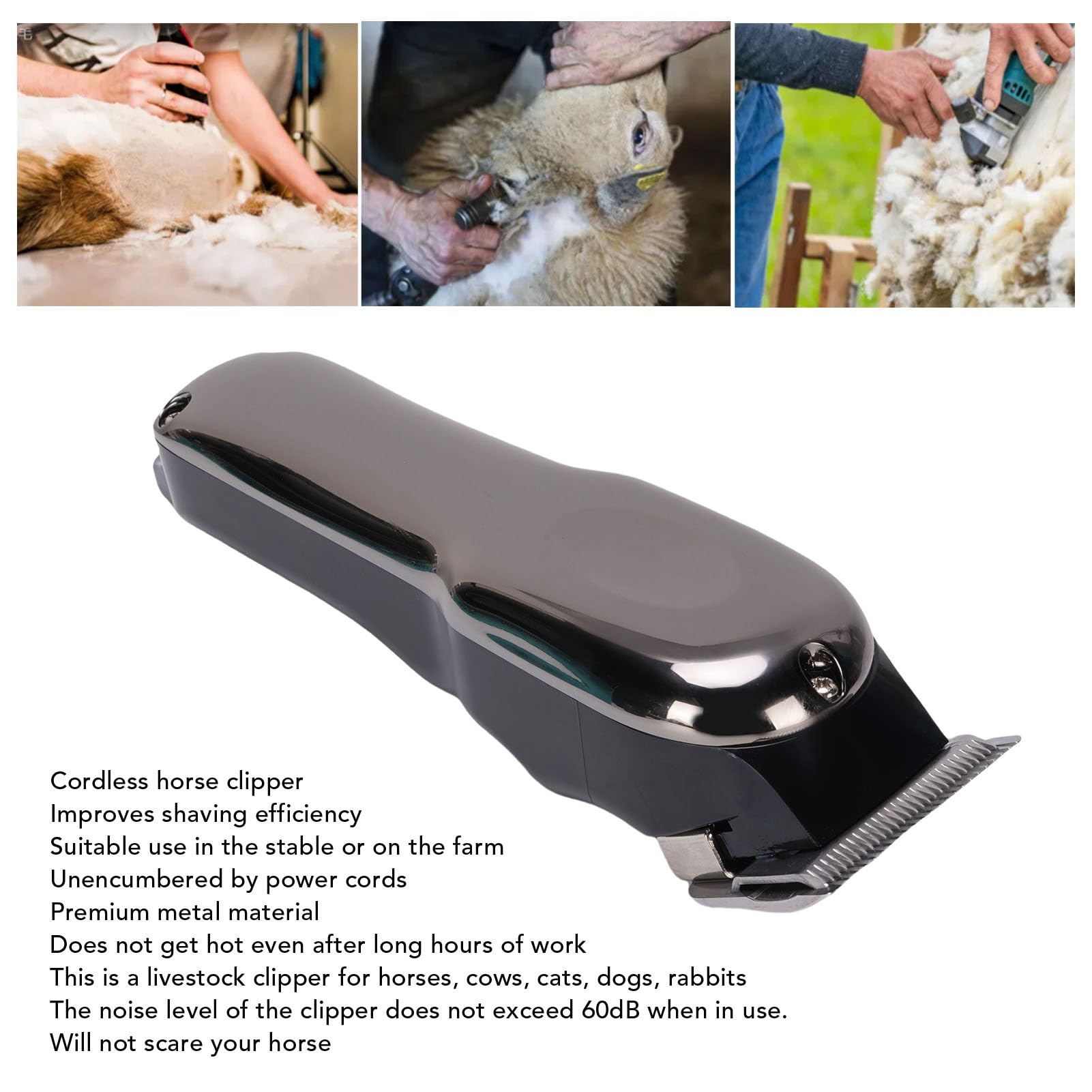 ZJchao Cordless Horse Clipper, Alloy Livestock Clipper, Low Noise Horse Grooming Kit, Comfortable Hand Feelings Suitable for Cows Cats Dogs