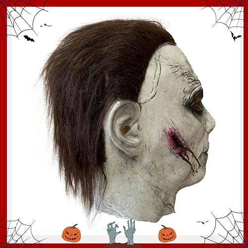 Miniatura 3 de Michael Myers Máscara de Halloween, máscara de látex de cabeza completa con pelo, máscara de terror aterrador para cosplay para adultos