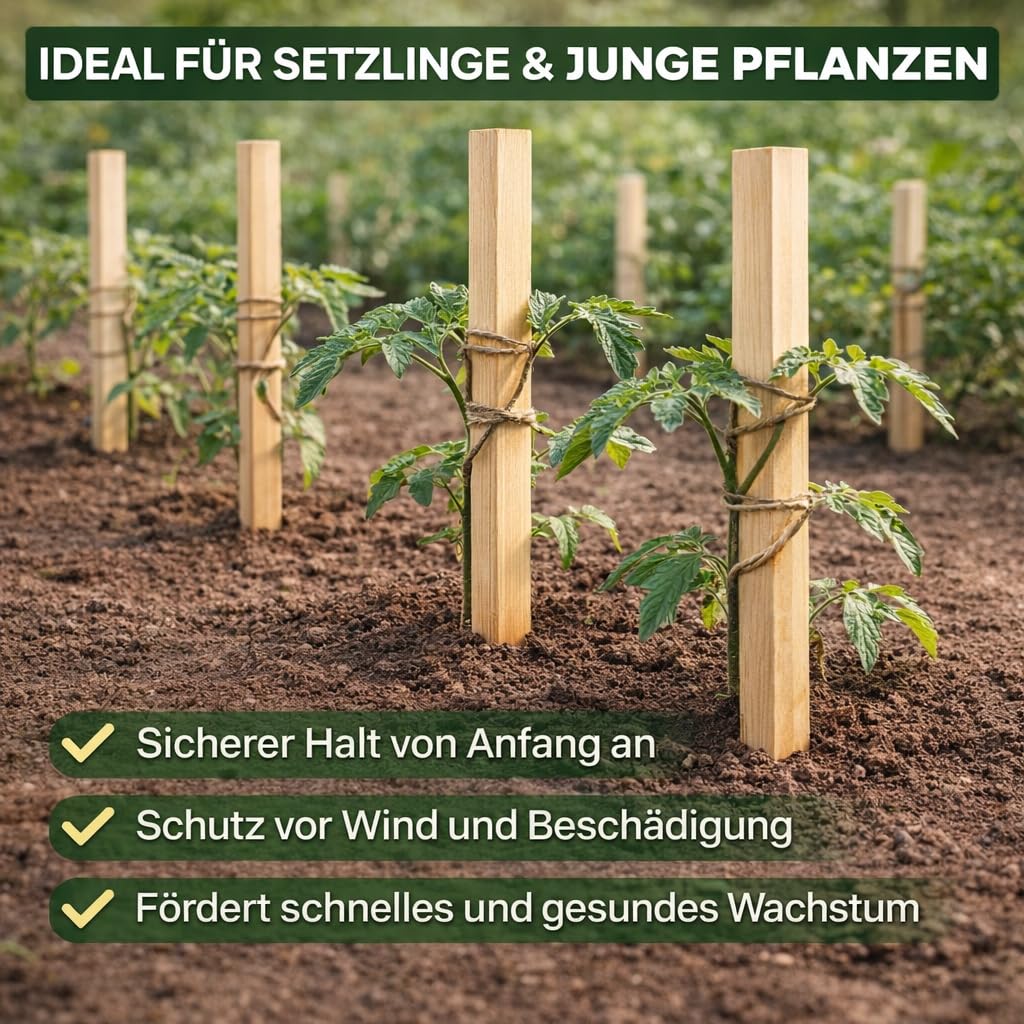 Quadratisch Pflanzstäbe Länge 80 cmSet 50 Stück Buchenholz Holzpflock Gartenstütze Für Pflanzen Bäume Tomaten Holzpfähle Holz Zaunpfosten Garten