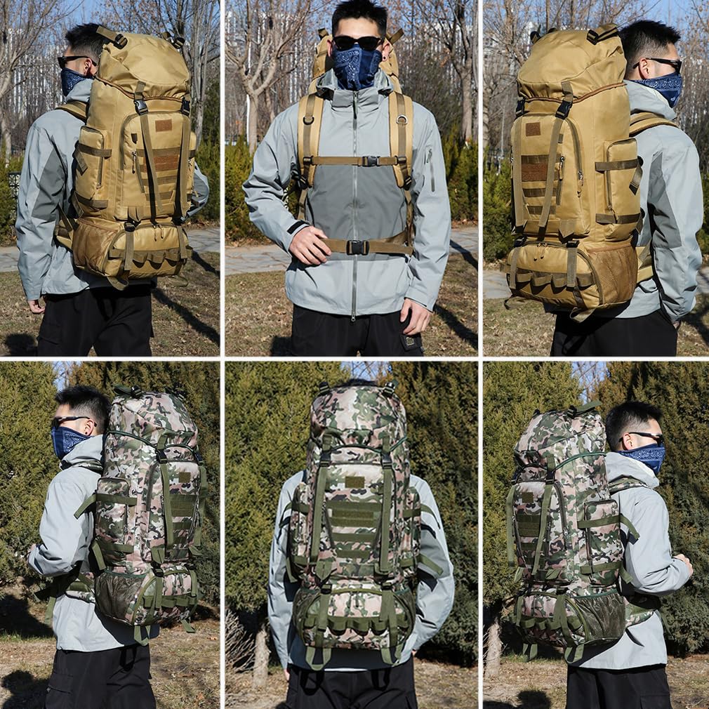 Wanderrucksack, 100L Großer Campingrucksack Molle Rucksack Militärischer Taktischer Rucksäcke Tagesrucksack Wasserdicht Wanderrucksack für Outdoor Wandern Camping Reisen Militärgrün
