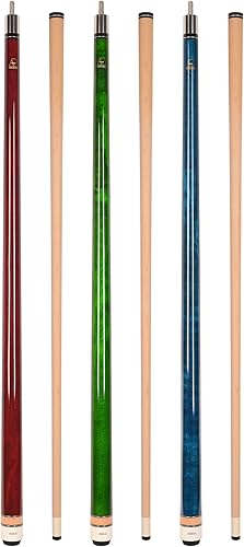 ASKA Juego de 2 palos de billar sin envoltura L3, arce canadiense Hard Rock de 58 pulgadas, punta de cuero duro de 0.512 in, pesos mixtos y colores