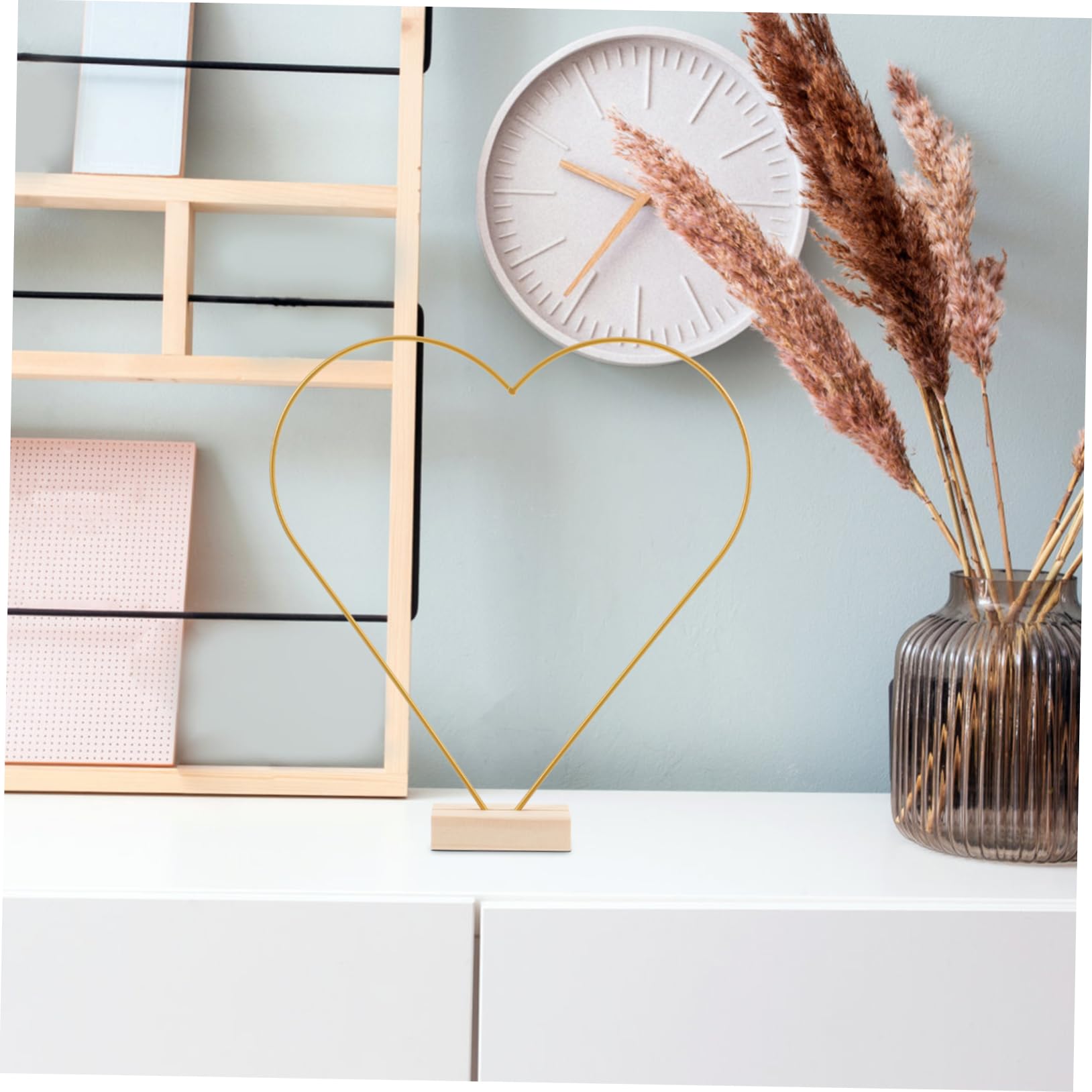 UKCOCO 10 Sätze Teiliges DIY Metallblumenkranz mit Holzständer Langlebige Eisenringe Herzform Stabile Tischdeko für Hochzeit Basteln und Kreative Wohnraumgestaltung