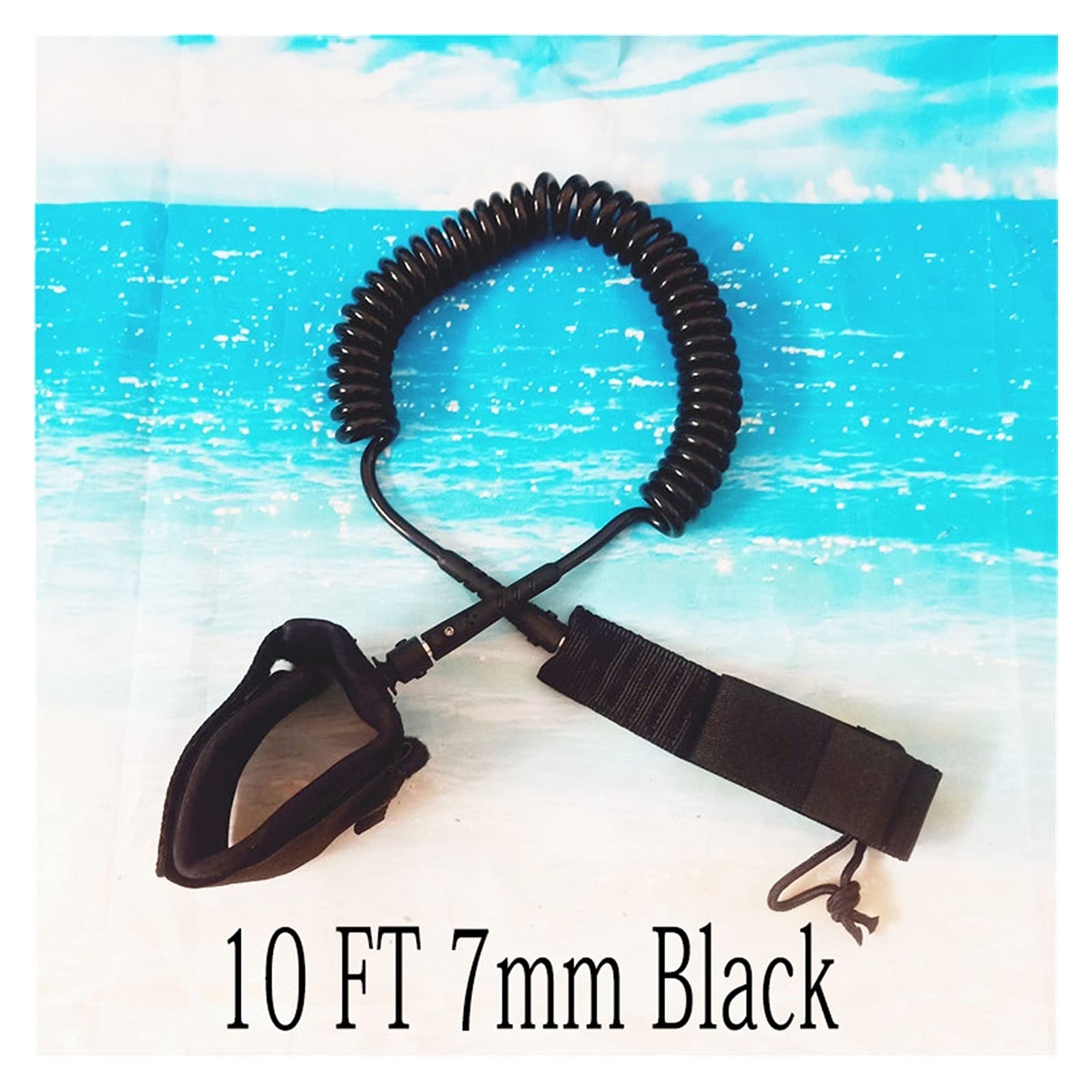 Surf Leine 10 Fuß 7mm Surfbrett-Leine Anti-Lost-TPU-Doppelschwanker gerade sicheres Seil Wassersport Surfbrettleine SUP Leash. (Color : Black)