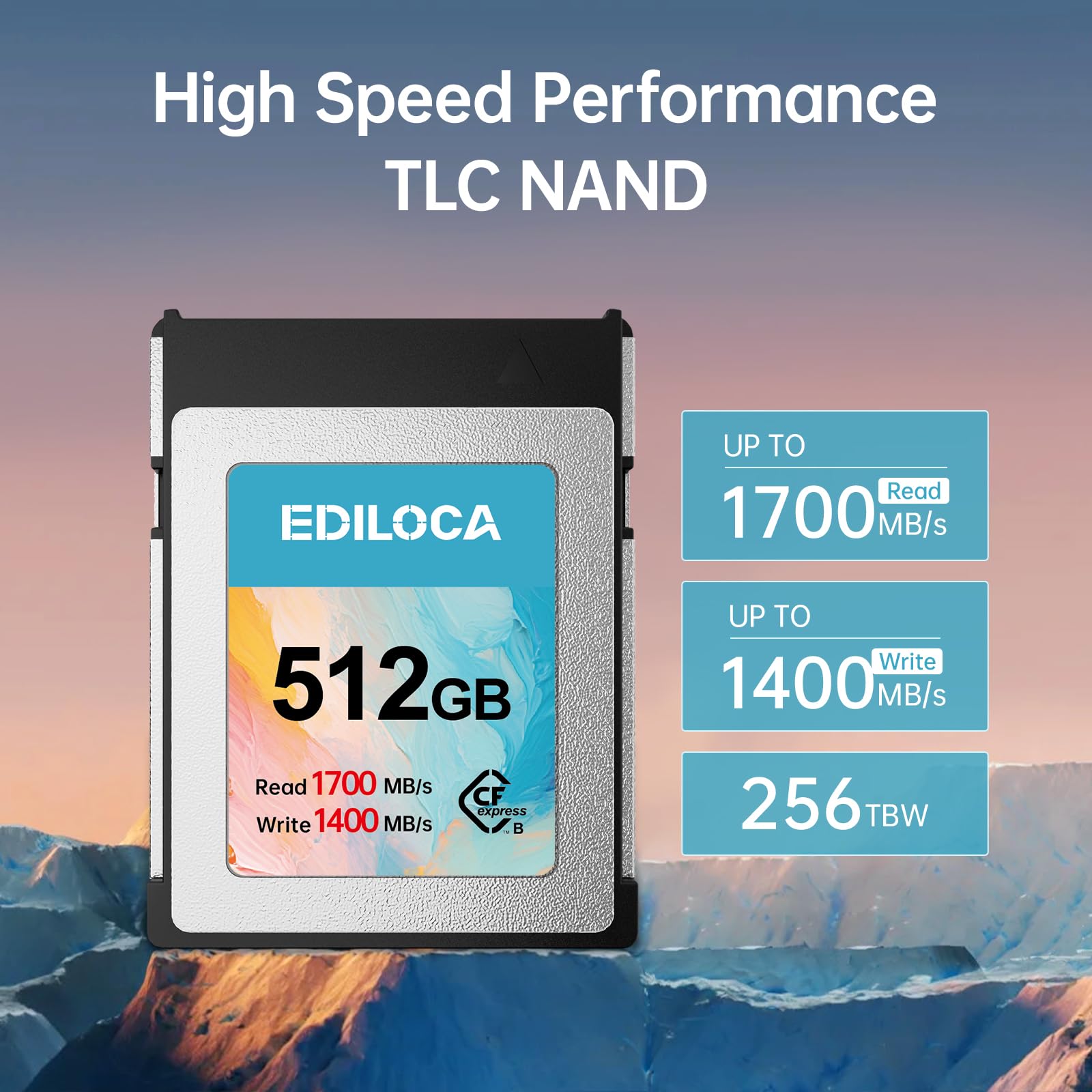 Ediloca EF5 512GB CFexpress Typ B Speicherkarte (1700MB/s Lesen, 1400MB/s Schreiben), 8K RAW CF Karte kompatibel mit DSLR/XQD Kamera, Speicherkarte für professionelle Fotografen, Videofilmer