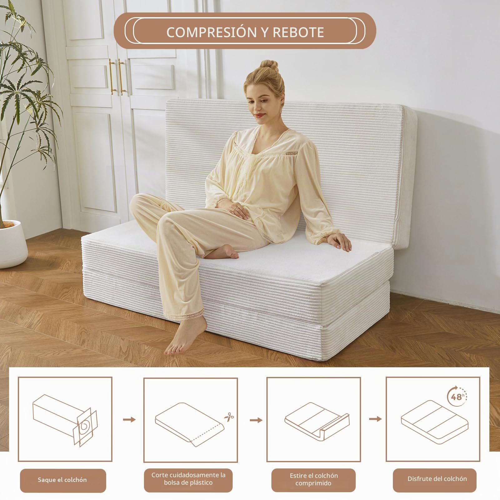 MAXYOYO Colchón Plegable De Cordón De Tres Partes, Colchón Plegable De 15 Cm De Grosor Con Funda Extraíble Y Lavable, Ahorra Espacio Para Dormitorios De Invitados Y Viajes