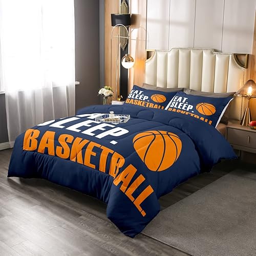 Miniatura 2 de Feelyou Juego de edredón de baloncesto con pelota 3D para niños, niñas, mujeres y hombres, juego de edredón de baloncesto azul para comer dormir,