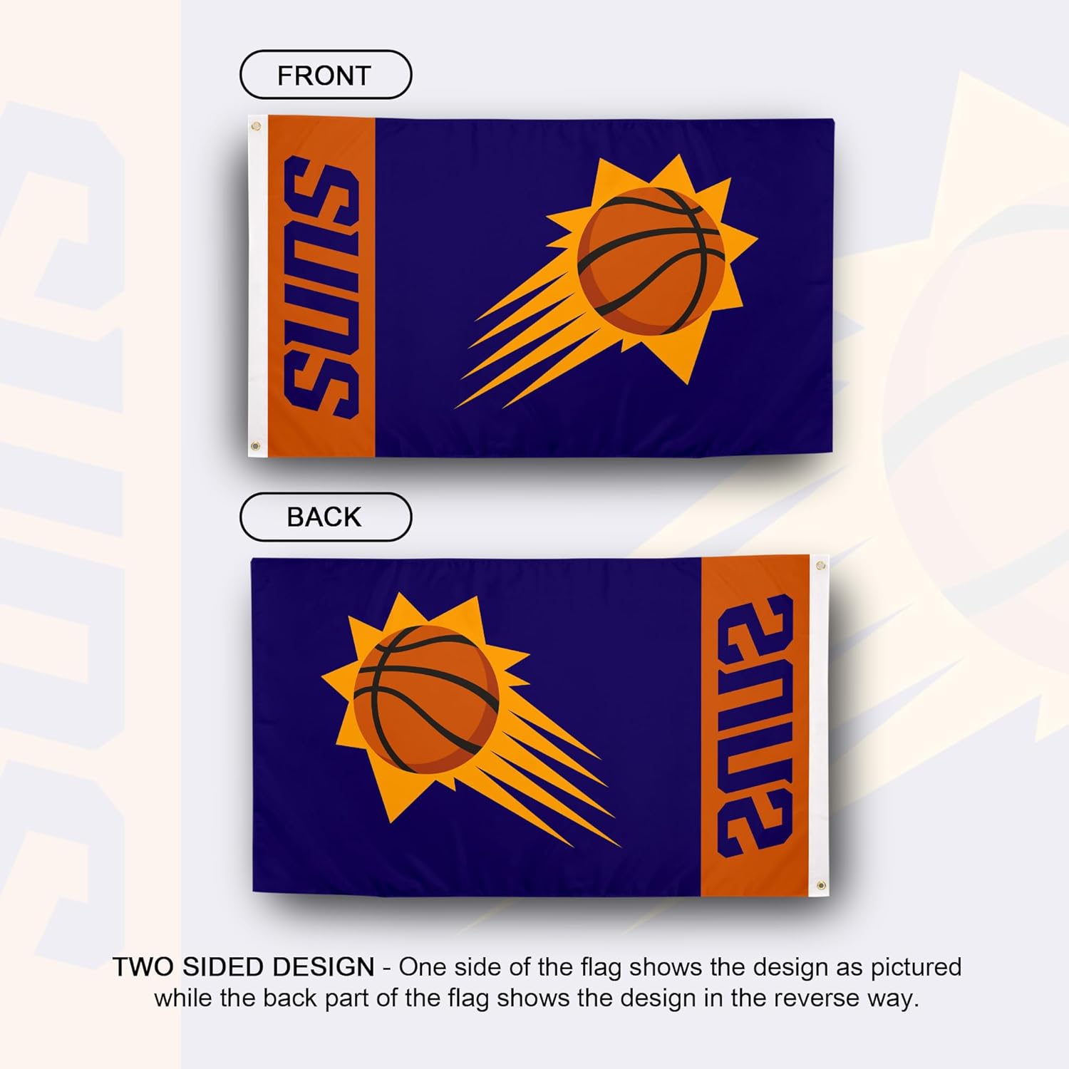 Desert Cactus Phoenix Suns Flag NBA 100% Polyester Indoor Outdoor 3x5 feet National Basketball Association Team Flags (Team Name) - Image 2