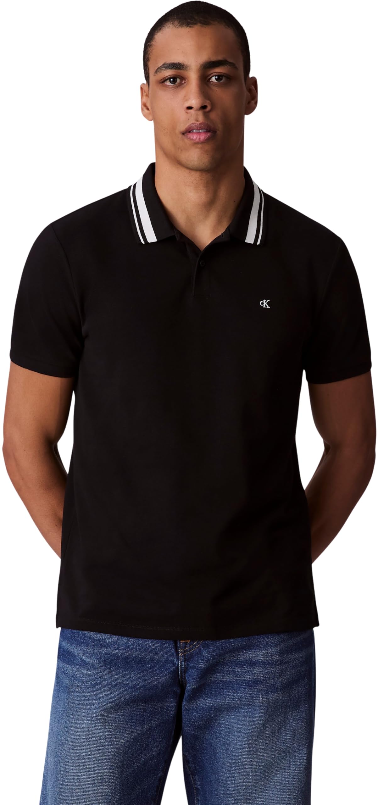 Calvin Klein Polo Manches Courtes Homme Monogram Pique Tipped en Coton, Noir (Black), XL