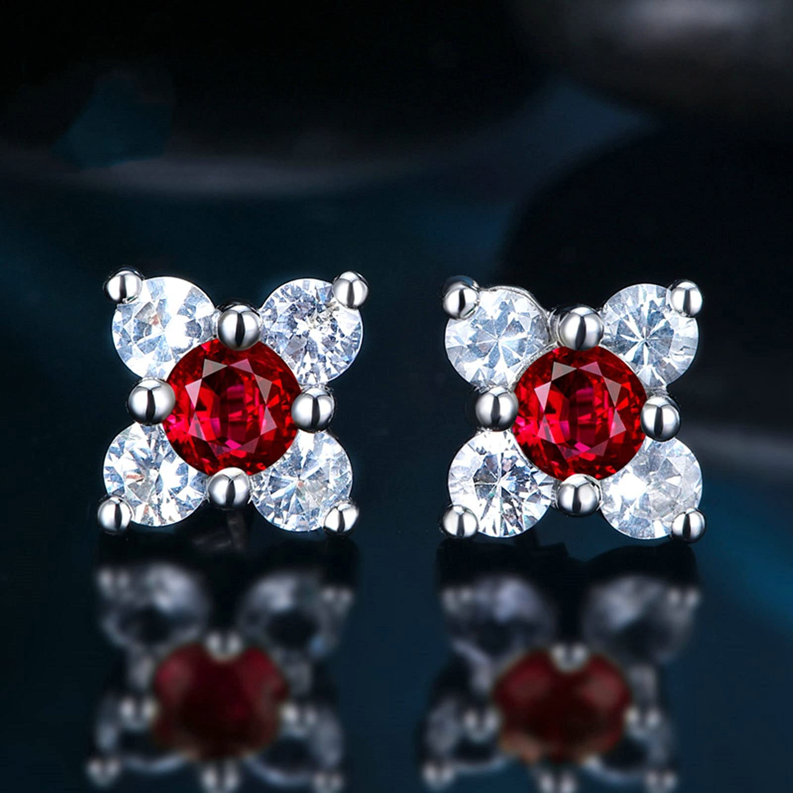Beydodo Ohrringe 750 Weißgold Diamant, Kleeblatt mit Rubin 0.32ct Damen Ohrringe Hochzeit für Damen Schmuck Nickelfrei