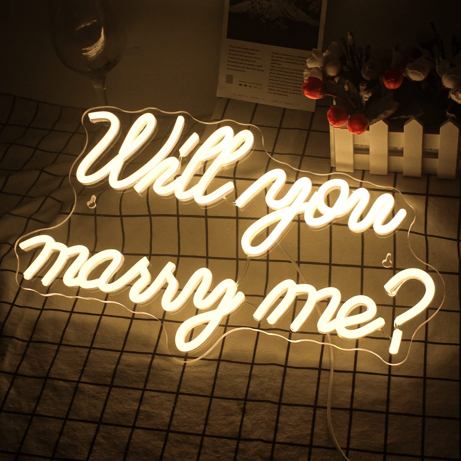 Cartello al neon con scritta "Will You Marry Me" per decorazione da parete, con lettere LED al neon, alimentato da USB, per decorazioni per proposte, matrimoni, feste di San Valentino