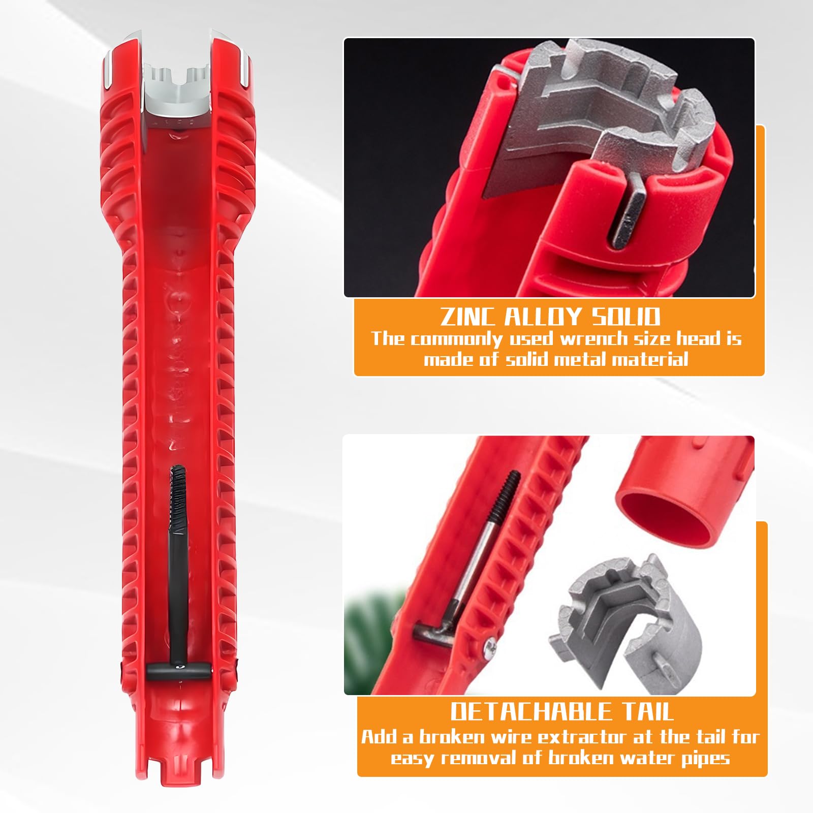XcnPer Tap Spanner, 8 in 1 Faucet Wrench Tool, Tap Spanner for Tight Space Sink Tap Spanner, 25cm/9.84in*5cm/1.96in - Image 4