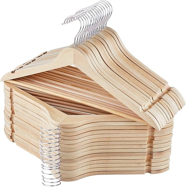 Home Love Clothes Hangers, 30 Pack Wooden Coat Hangers with Pants Bar Smooth Finish Solid Wooden Hangers (Natural, 30)