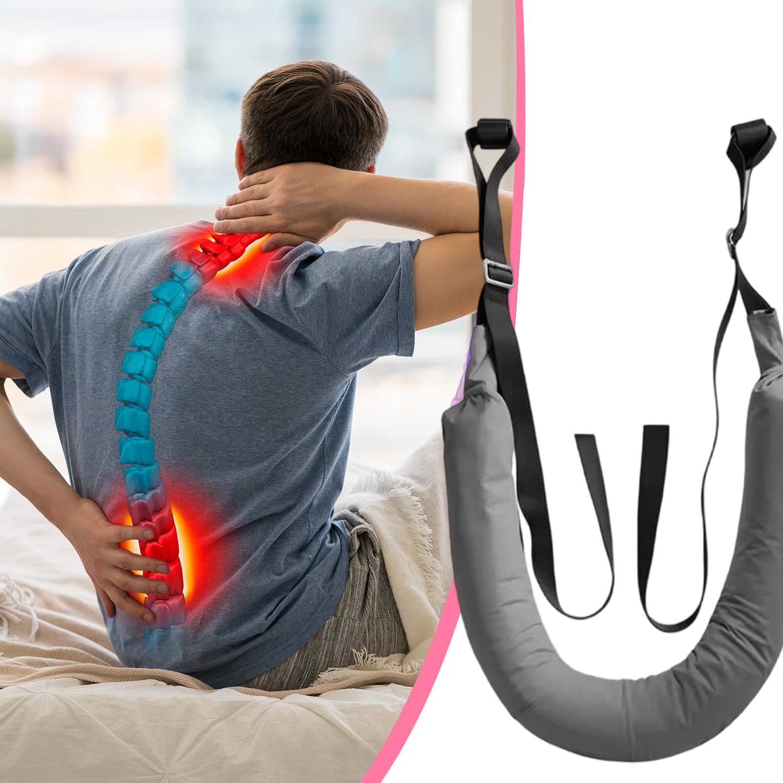 Dispositivo de fortalecimiento muscular, cinturón estirador lumbar multifuncional, cinturón de tracción lumbar portátil, equipo de estiramiento de espalda, para hombres, mujeres, jóvenes, adolescentes