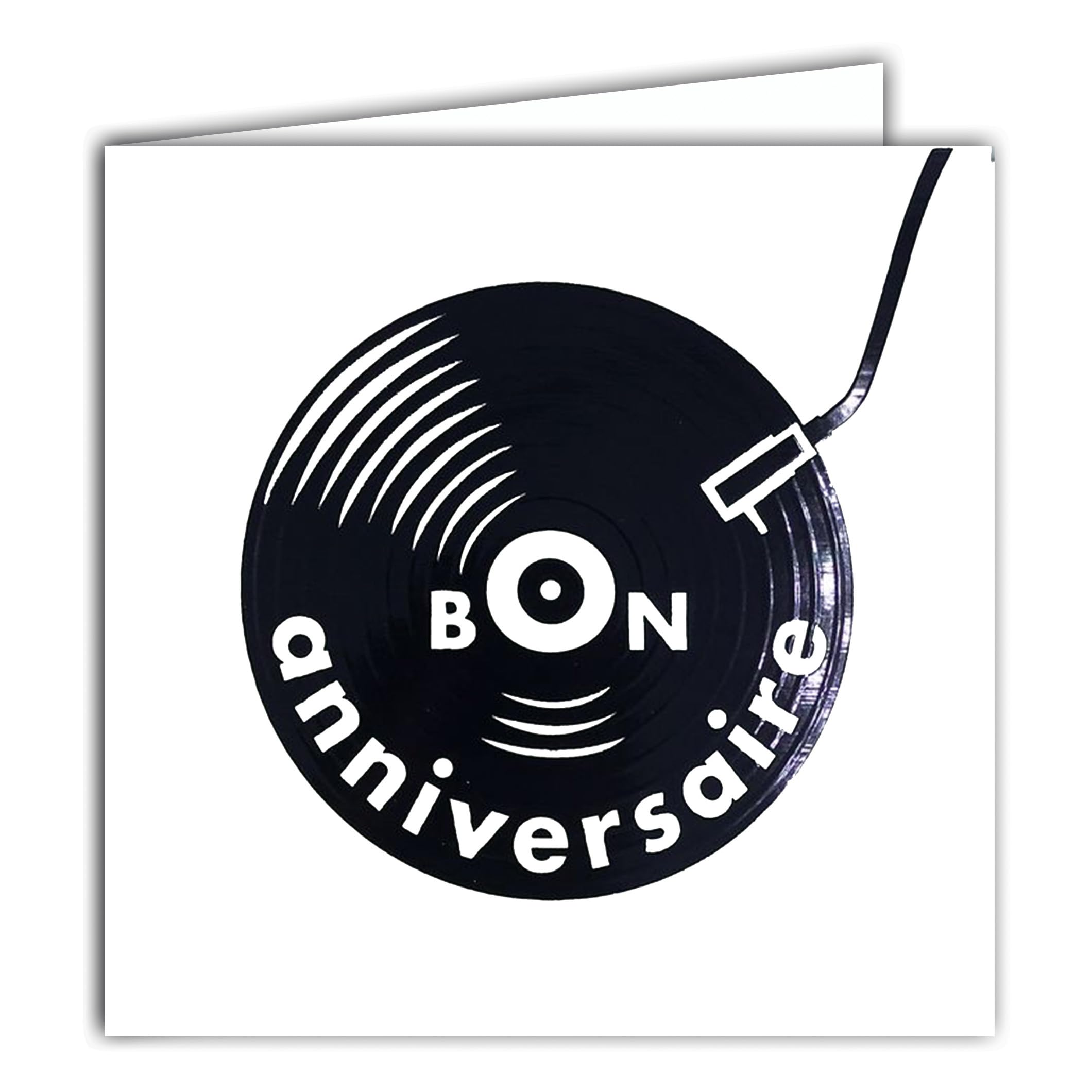 22230 Square Card Happy Birthday Music Turntable Vinyl Black Glossy DJ Turntable with White Envelope 15 x 15 cm - Creation Edition Print Made in France - Dream of Words Collection