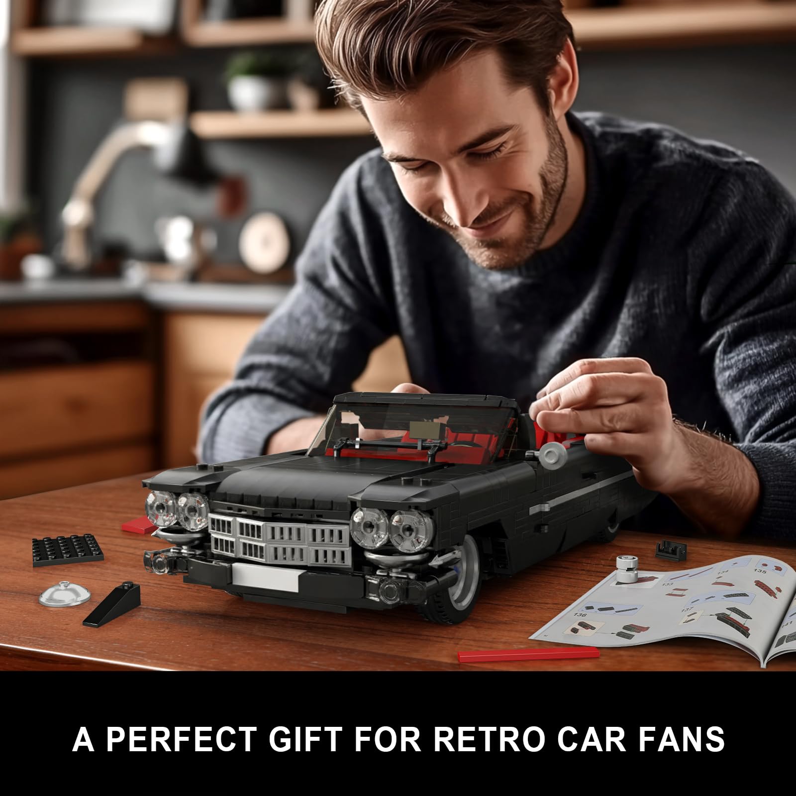Mould King 10012 Tecnologia Auto Sportiva Blocchi da costruzione, 1245 pezzi Convertibile Classico Auto d'epoca Set di mattoncini creativi per adulti e ragazzi a partire da 8 anni (versione statica)