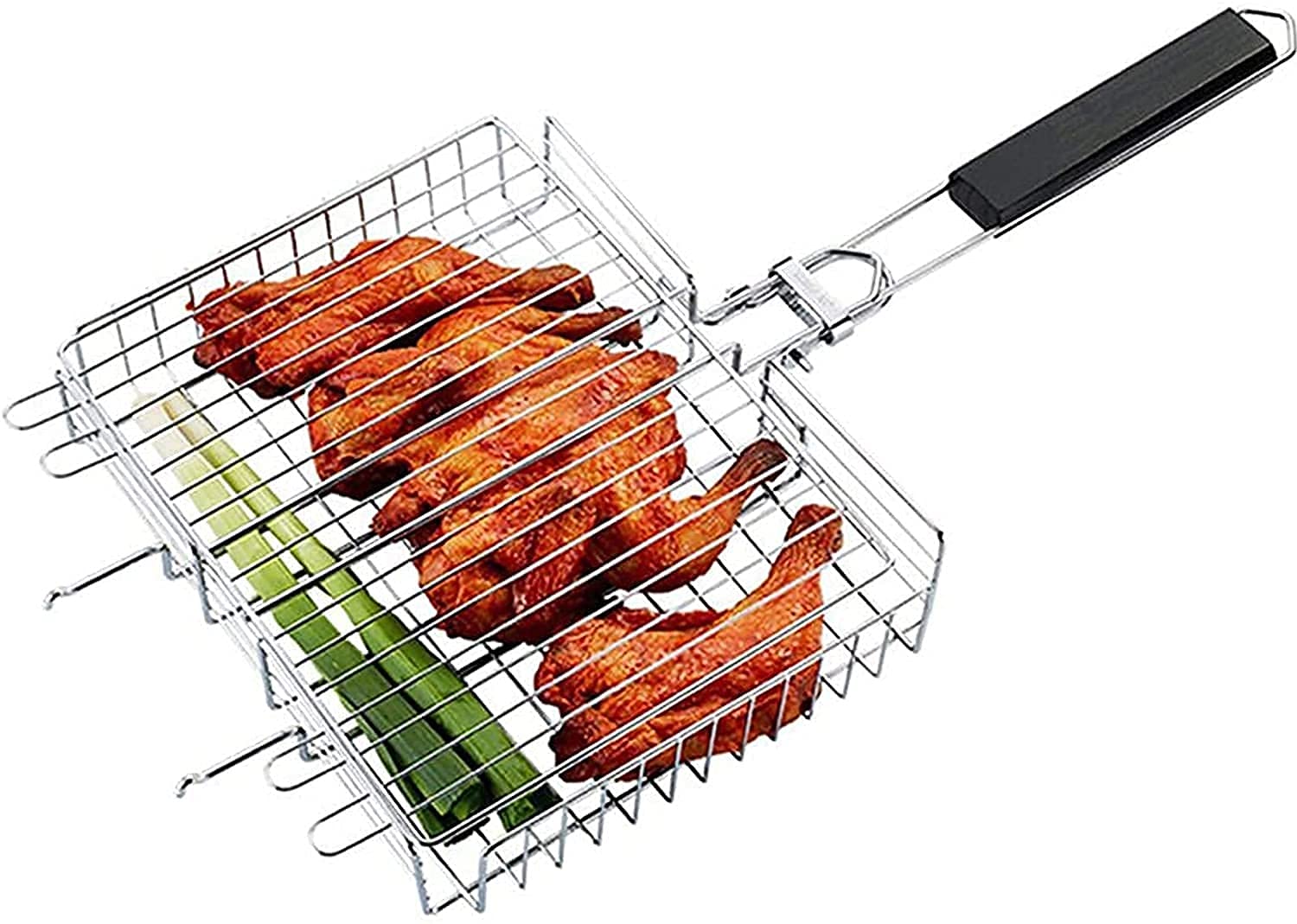 Faltbarer BBQ Fischbräter Grillkorb, Tragbares Grill Fischhalter Grillkorb tragbar und faltbar Großzügige Kochfläche für Gemüse, Fisch, Fleisch Perfekt Barbecue Grillen Kit