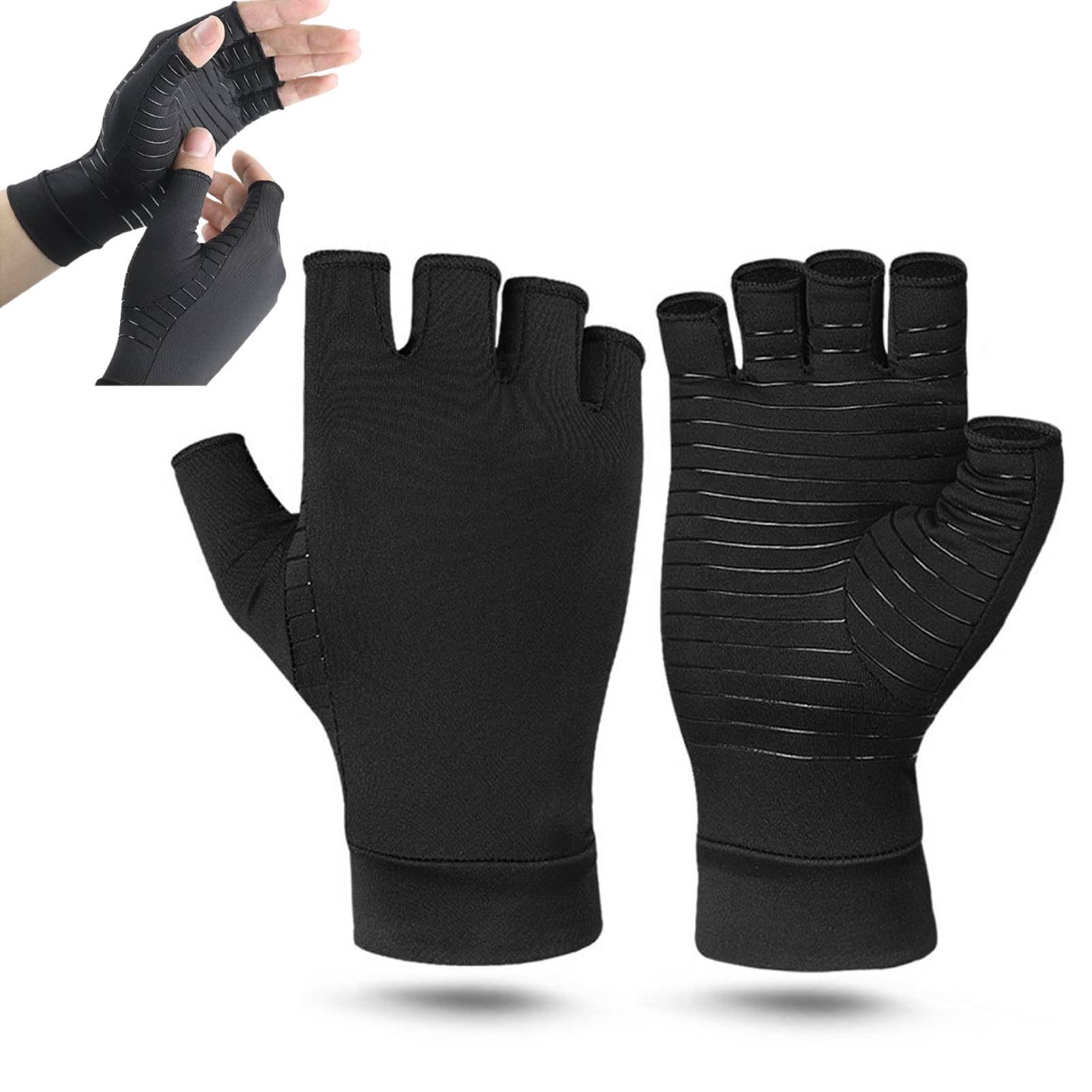 Beufee Fingerless Compression Gloves, Copper Compression Arthritis Gloves Hand Support Wrist Brace Fingerless Gloves for Men Women (S)