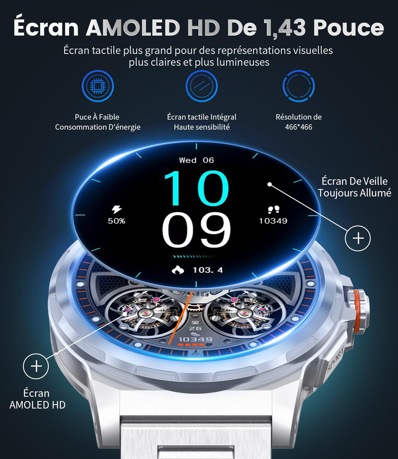 LIGE Smartwatch Uomo con Chiamate, 1,43'' AMOLED Display, Bateria 360mAh, 126 Sportive Orologio Smartwatch con Contapassi/Sonno/Cardiofrequenzimetro, Impermeabil IP68 Fitness Tracker per iOS Android