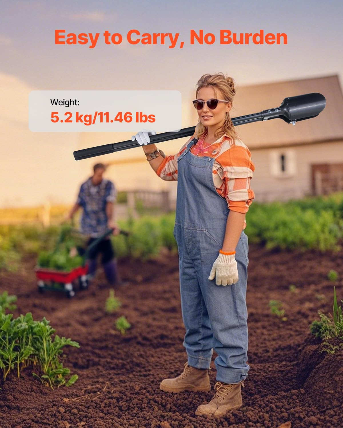 VEVOR Excavadora de Agujeros Manual para Postes Resistente con Mango de Acero al Carbono de 145 mm, Marcas de Escala y Hoja de Metal, Herramienta para Excavar Agujeros para Jardinería y Exteriores