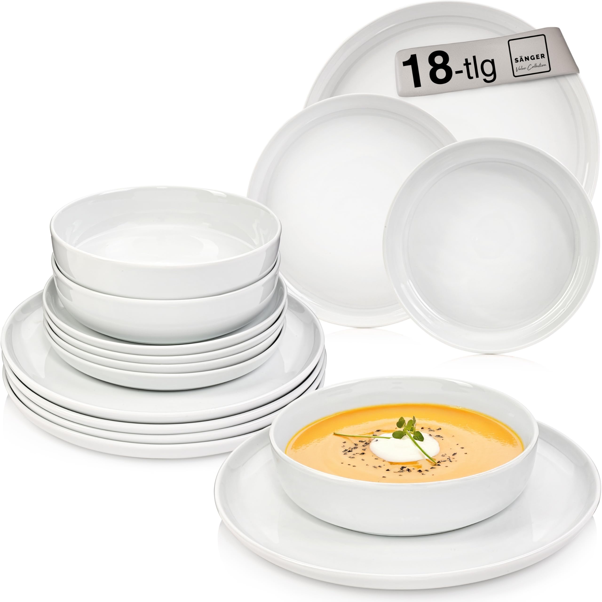 Service De Vaisselle CreaTable Luna Blanche - 18 Pièces En Porcelaine, Compatible Lave-vaisselle Et Micro-ondes - 4
