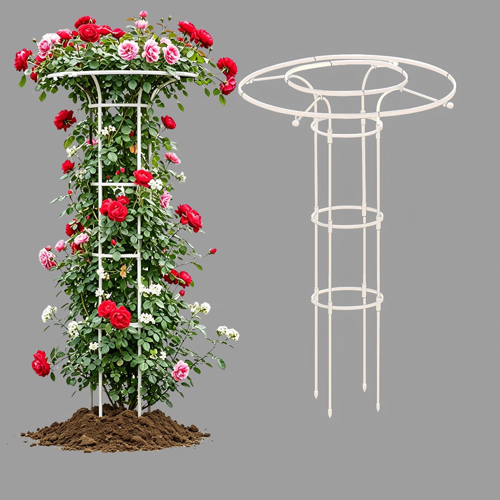 Obélisque De Jardin pour Plantes Grimpantes Exterieur 90-210cm, Support Tuteur Amovible pour Roses Clématites Et Tomates, Pot Et Parterre(White,120cm/47.2in)