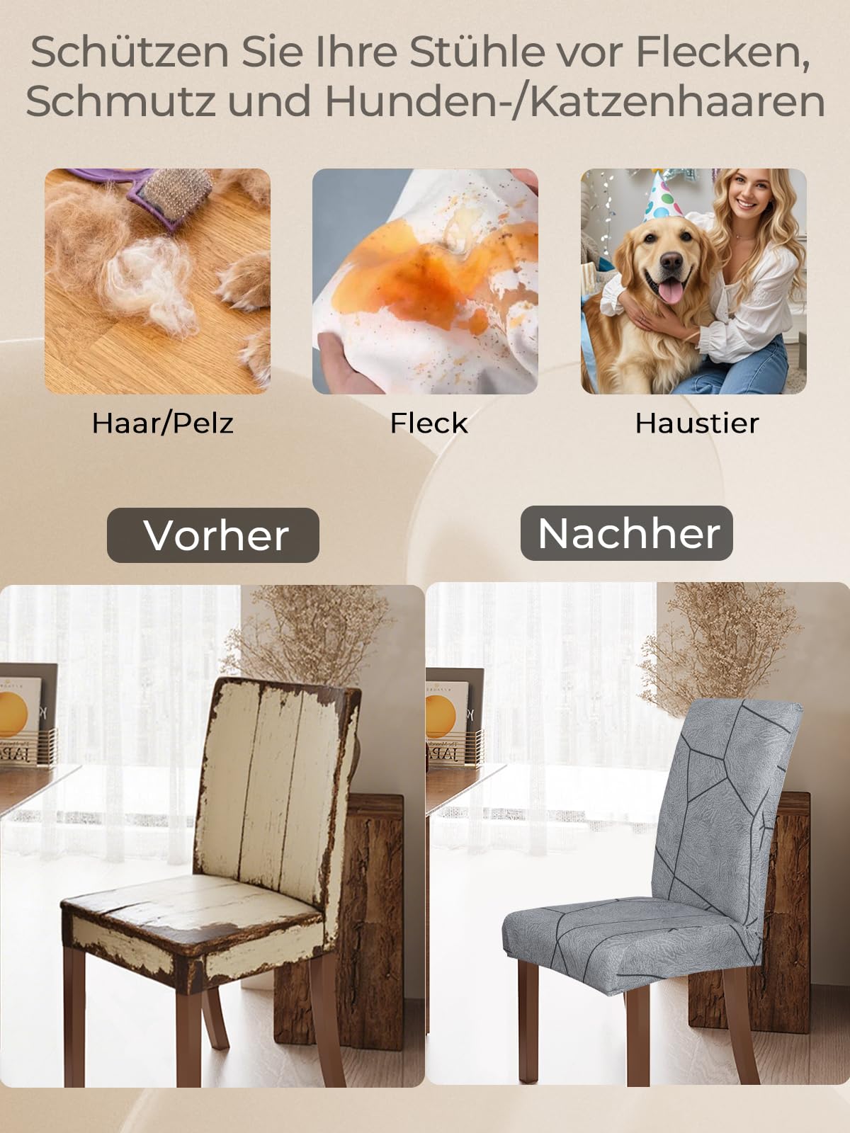 4er Set Stuhlhussen – Geometrische Steinstruktur Chair Cover, Elastisch, Waschbar für Esszimmer, Hochzeit, Party – Modernes Design