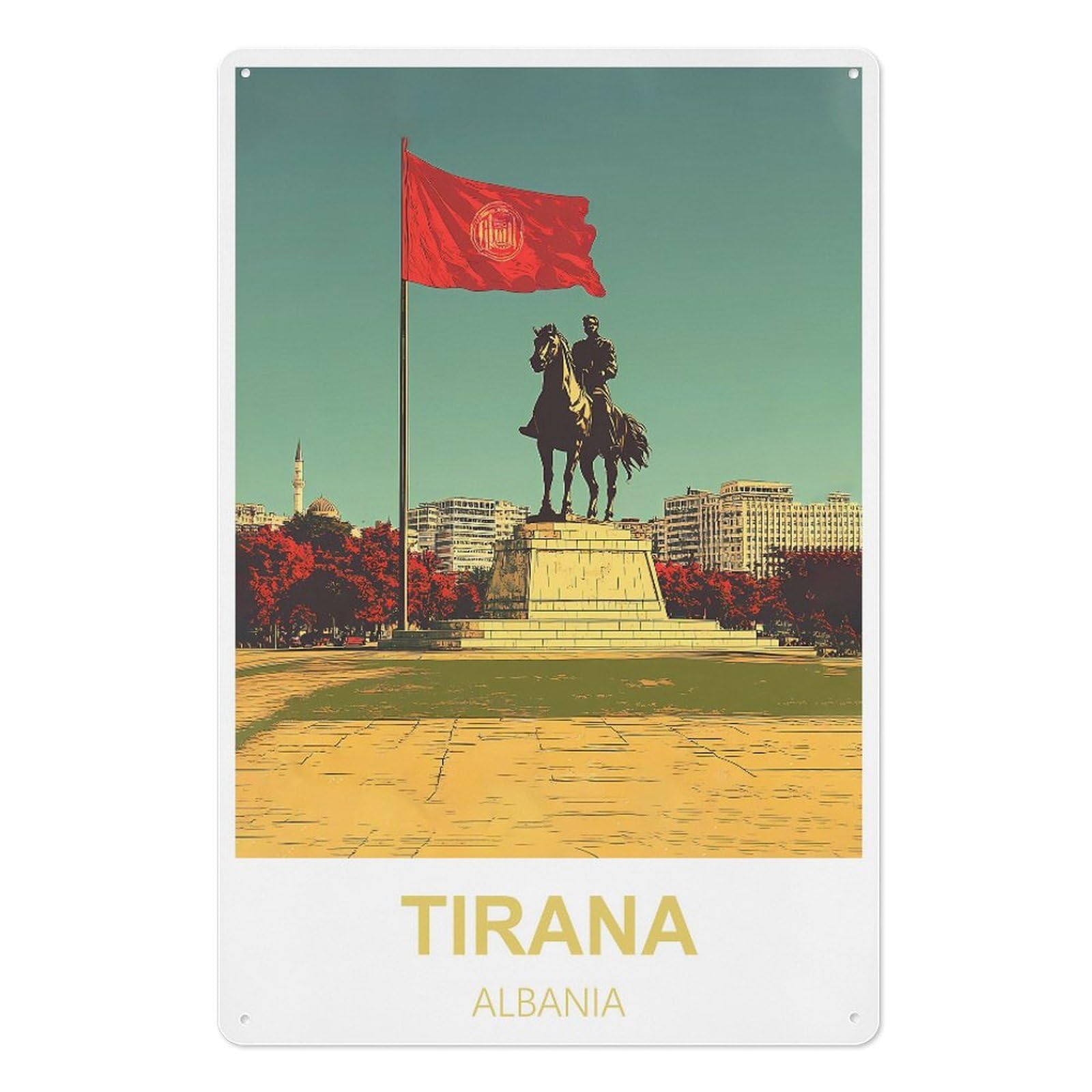 Tirana Albania Retro Design Tin Painting Vintage Tin Sign 08x12inch(20x30cm) Wall Art for Home Office Bedroom Living Room Cafes Wall Decor