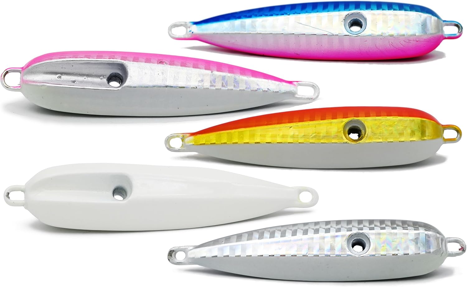 Squid Jig Lures, Swim Jigging, 5 Pieces kit, Saltwater Sea Fishing, Glow Metal Fishing Jigs Head, Octopus Bass Fly Jig, Kingfish Snapper Grouper