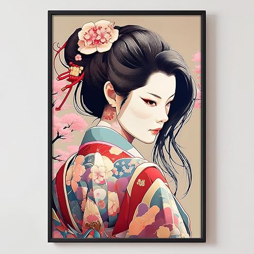 MANSAO68 Geisha Wall Art, Ukiyoe Wall Art, Geisha Poster