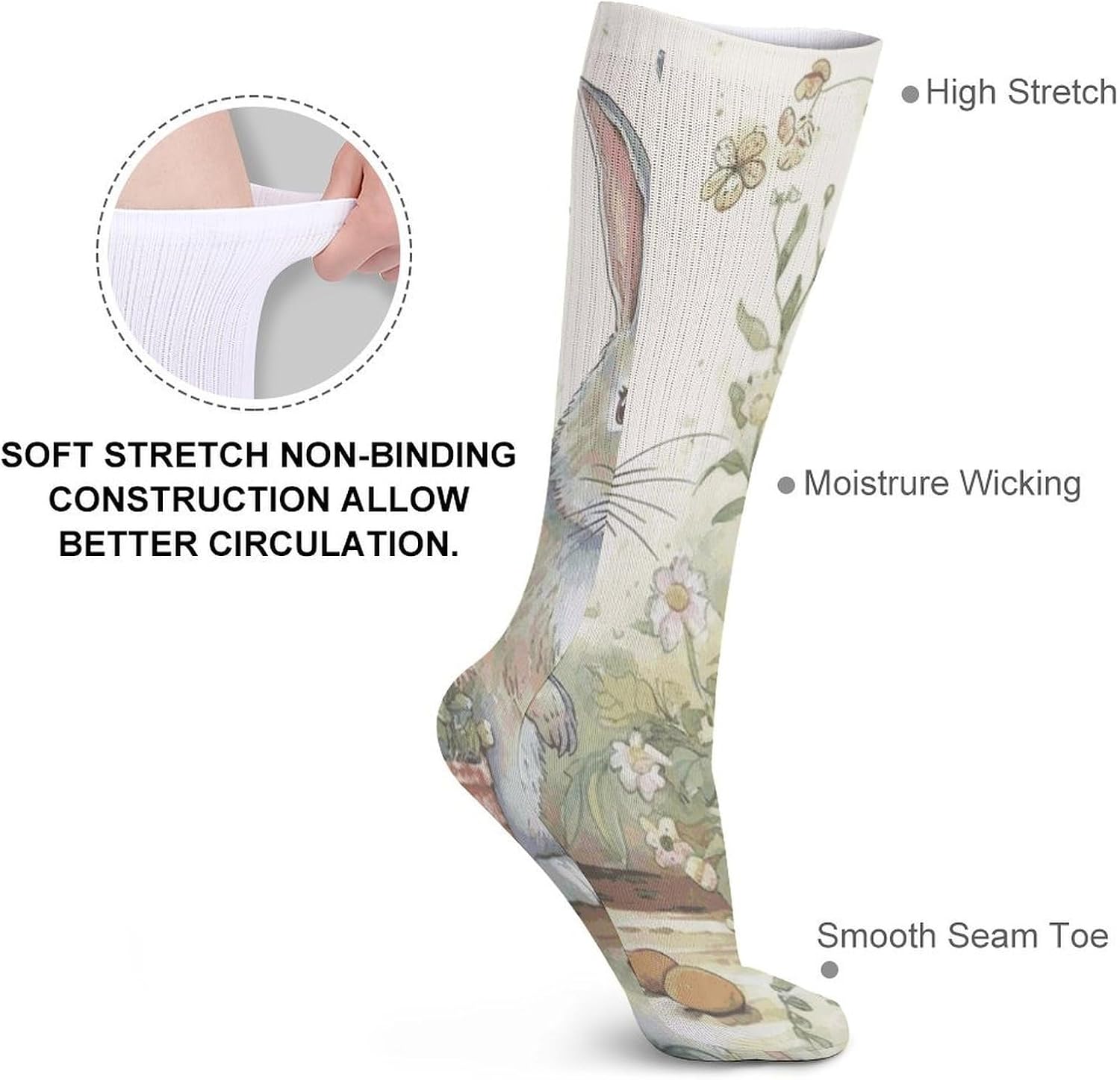 Garden Bunny Stocking - Cute Casual Long Athletic,Crew Sock for Men Women,Running Socks Soft Breathable for Gift
