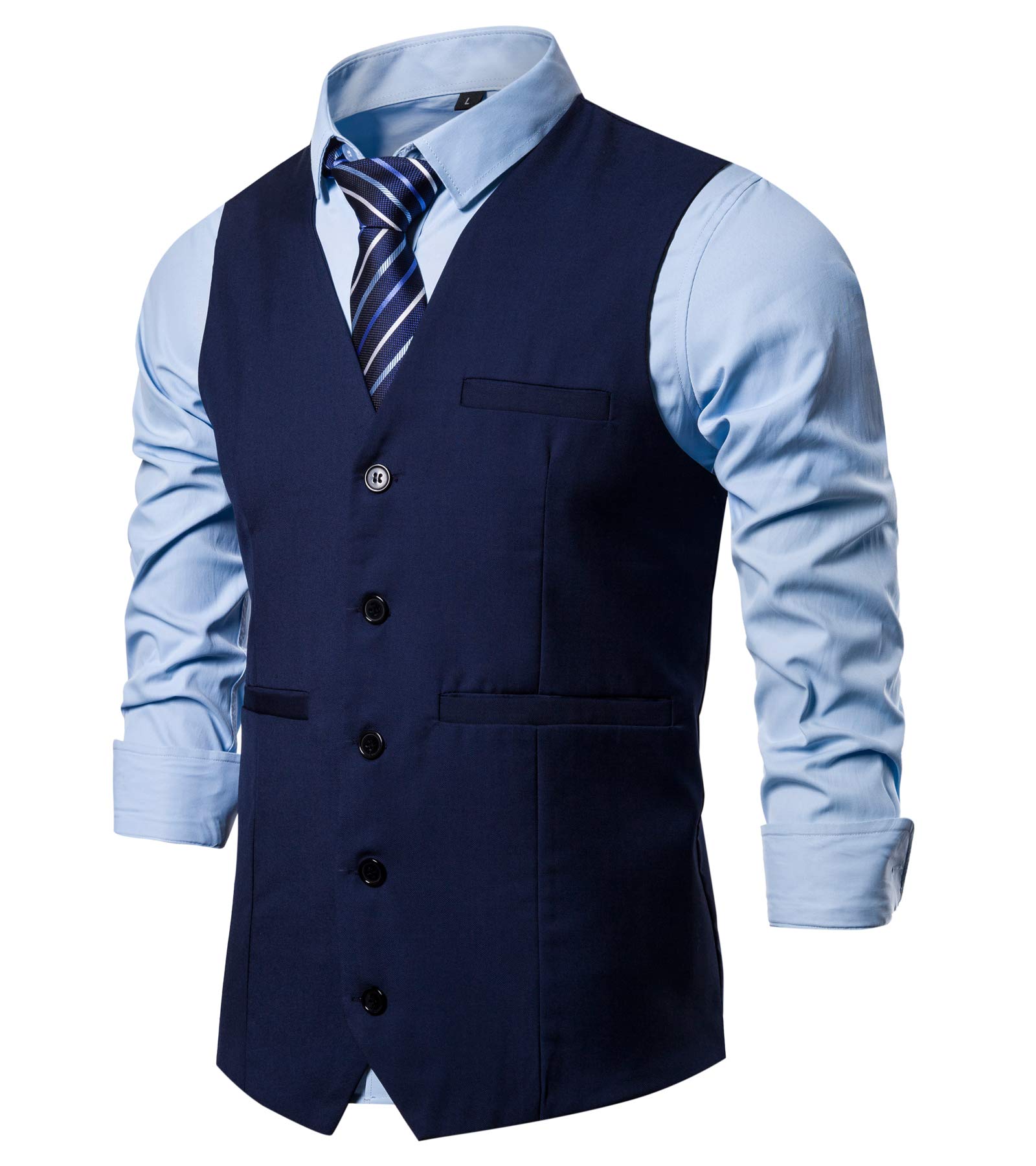 Mens Formal Business Suit Vests 5 Buttons Regular Fit Waistcoat for Suit or Tuxedo-image-33
