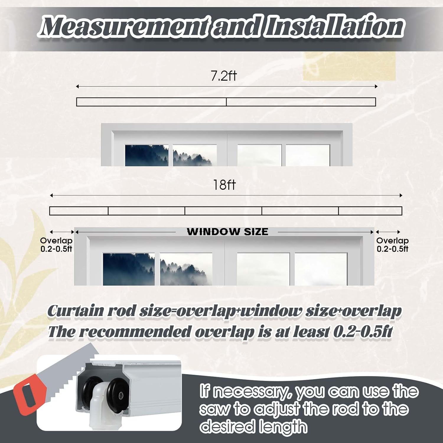 Juexica Ceiling Curtain Track Set White 14.4ft-18ft Heavy Duty Ceiling Mount Adjustable Length Curtain Rails with Clips Hooks End Hook for Room Divider