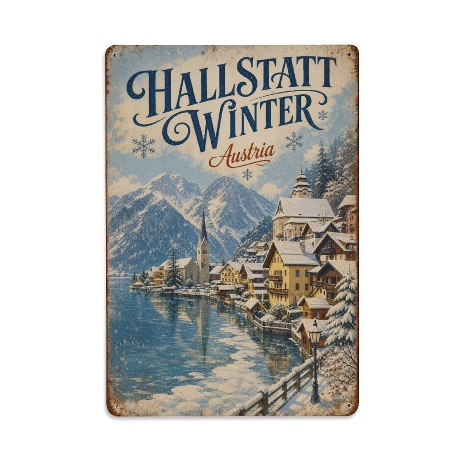 Gead 8X12inch Style Vintage Travel Hallstatt Austria Winter Metal Tin Sign