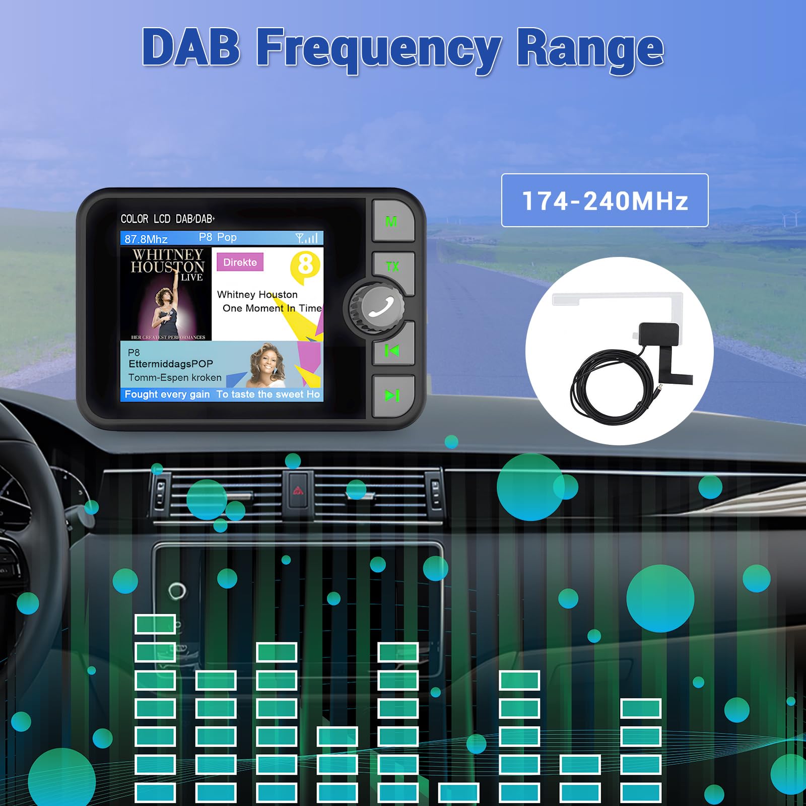 Inefala cyfrowy adapter DAB/DAB+ z kolorowym wyświetlaczem 2,4 cala i 32 GB TF, przenośny odbiornik z głośnomówiącym Bluetooth i nadajnikiem FM