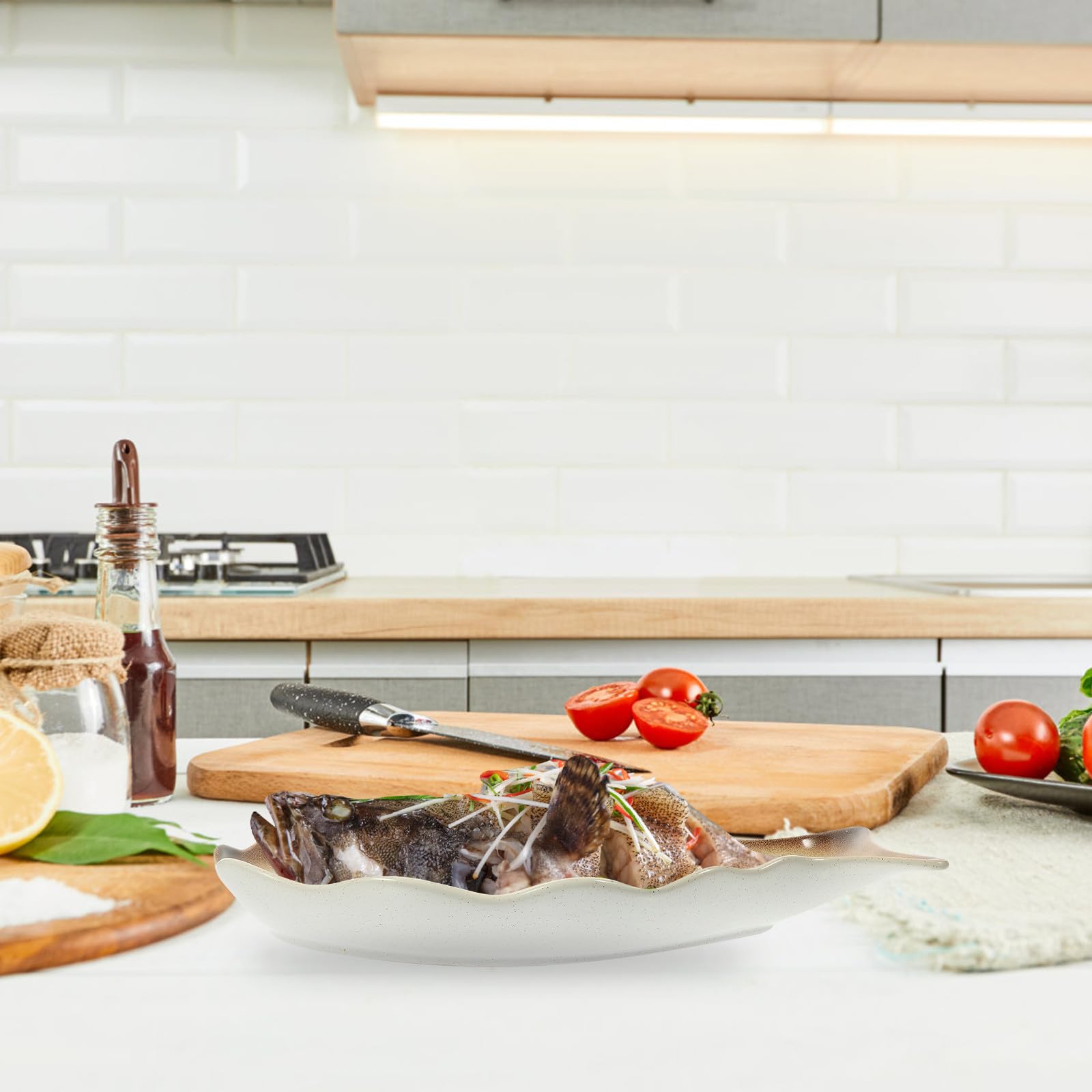 Assiette Blanc Surface Lisse et Brillante, Facile à Nettoyer en Céramique de Style Japonerie Grosse Taille Lors de Réunions Familiales pour Fruits et Desserts